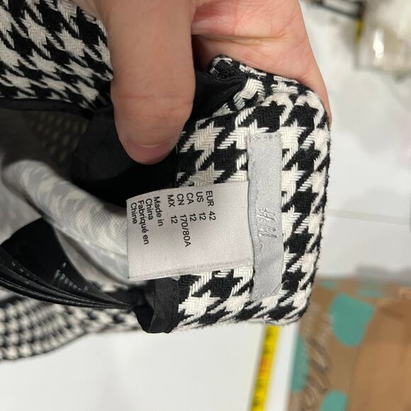 H&M Wool Blend Houndstooth Straight Mini Skirt Black/White Checkered Womens 12 - Picture 4 of 7